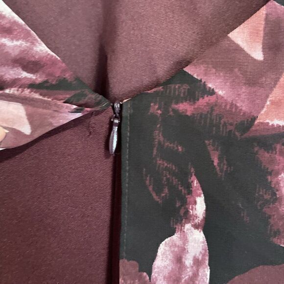 CONNECTED APPAREL Womens Burgundy Flora Cape Below The Knee Shift Dress Plus 20W - Picture 6 of 13